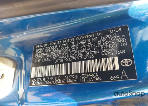 2009 Toyota Yaris from USA, damaged, VIN JTDBT903394052033